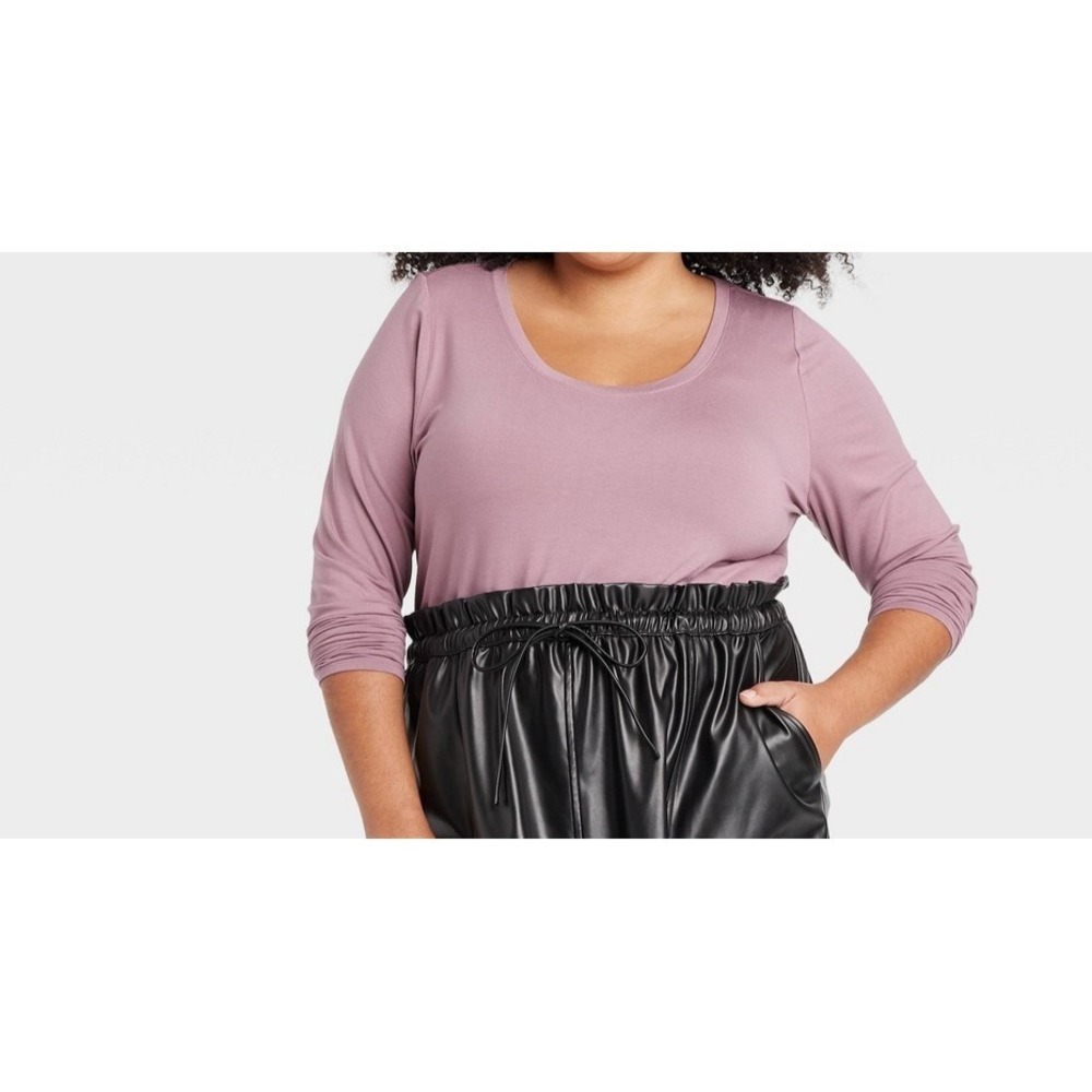 Ava & Viv Women's Plus 1X Slim Fit Long Sleeve Scoop Neck T-Shirt Mauve NWT